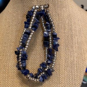Sodalite natural gemstone and silver 3 strand bracelet handmade in USA